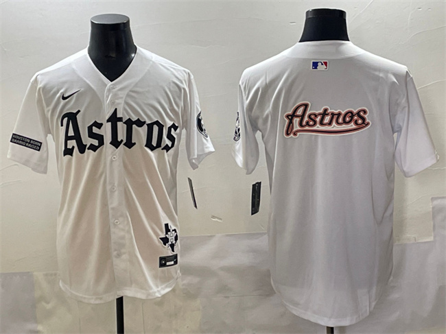 Men's Houston Astros Team Big Logo White Gothic 'Houston Born Barrio Raised' Limited Stitched Baseball Jersey 005